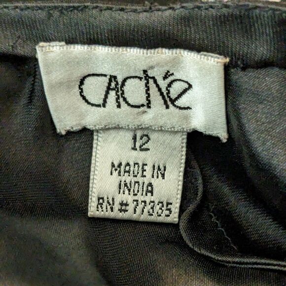 Vtg Cache Prom Dress Maxi Gown Black 12 Y2K Fairy Goth Silk Silver Floral Bead - Picture 11 of 14